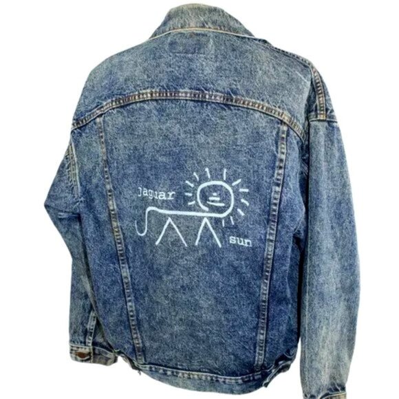 Levi Trucker Jacket Y2K Vintage Jaguar Sun Petroglyphs Logo Vintage Size Small - Picture 3 of 14